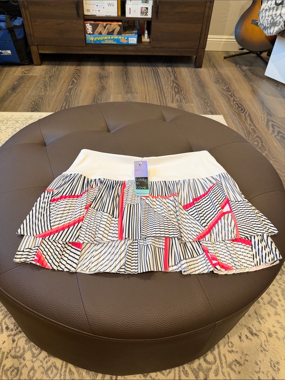 Lucky in Love White Striped Skort with Pink Accents